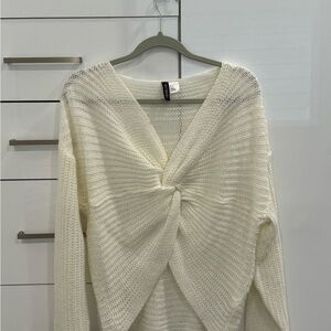 H&M Cream V-Neck Sweater with Twisted Front Detail